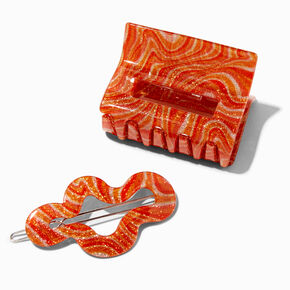 Retro Swirl Orange Hair Claw &amp; Clip - 2 Pack,