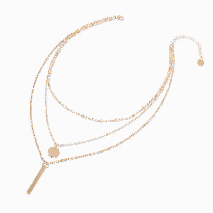 Gold Stick Multi-Strand Chain Necklace,