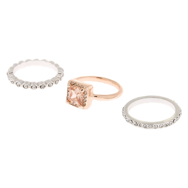 Mixed Metal Cubic Zirconia Rings - 3 Pack,