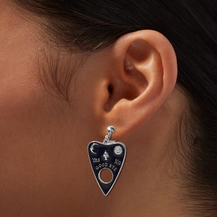 Silver-tone Ouija Planchette Clip-On Drop Earrings ,