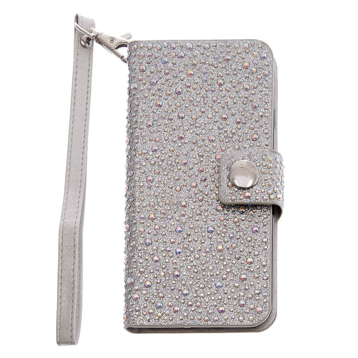 Iridescent Crystal Studded Wristlet Phone Case,