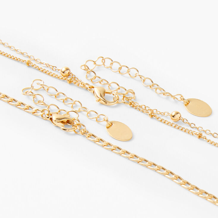Gold Wooden Horn Multi Strand Chain Necklace Set - Brown, 2 Pack,