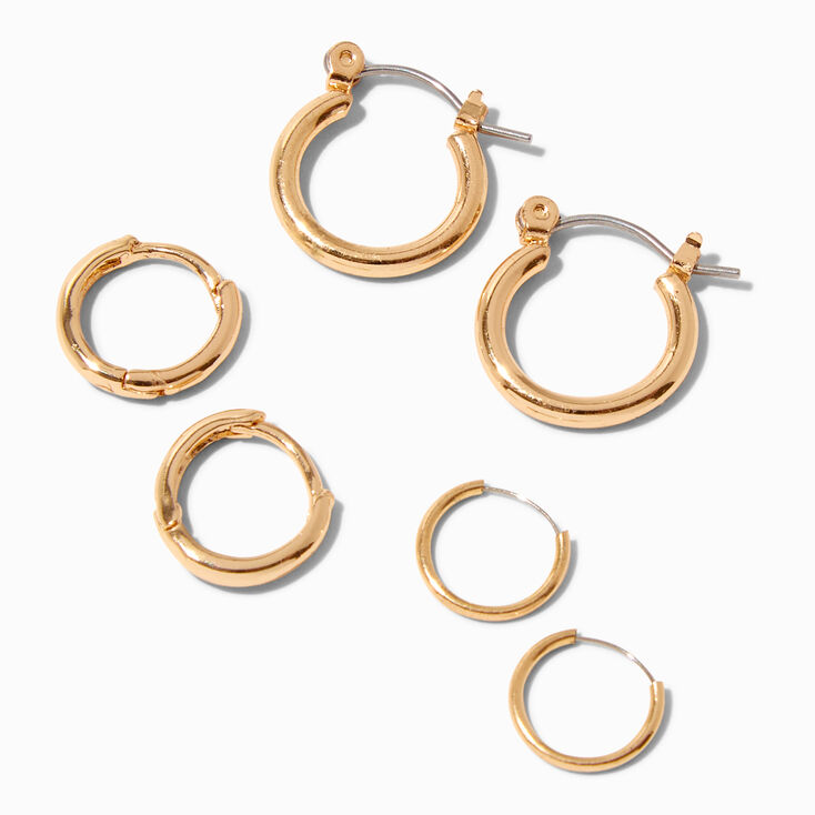 Gold Graduated Hinge Hoop Earrings &#40;3 Pack&#41;,