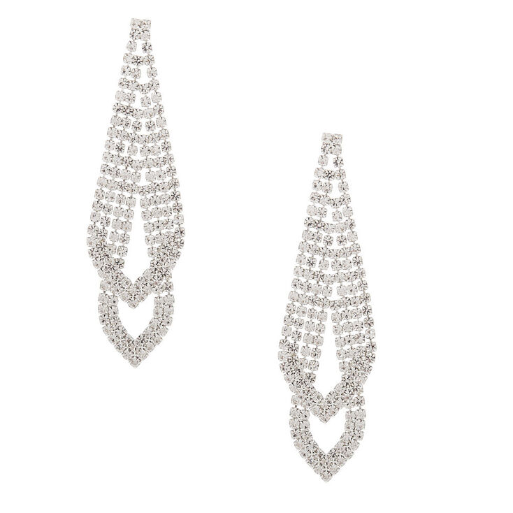 Silver Rhinestone 3&quot; Double Arrow Drop Earrings,