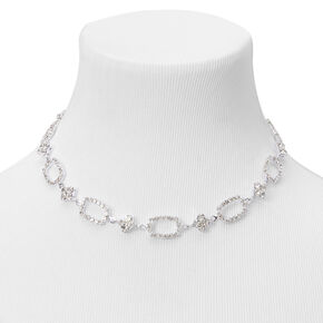 Silver Rhinestone Oval Choker,