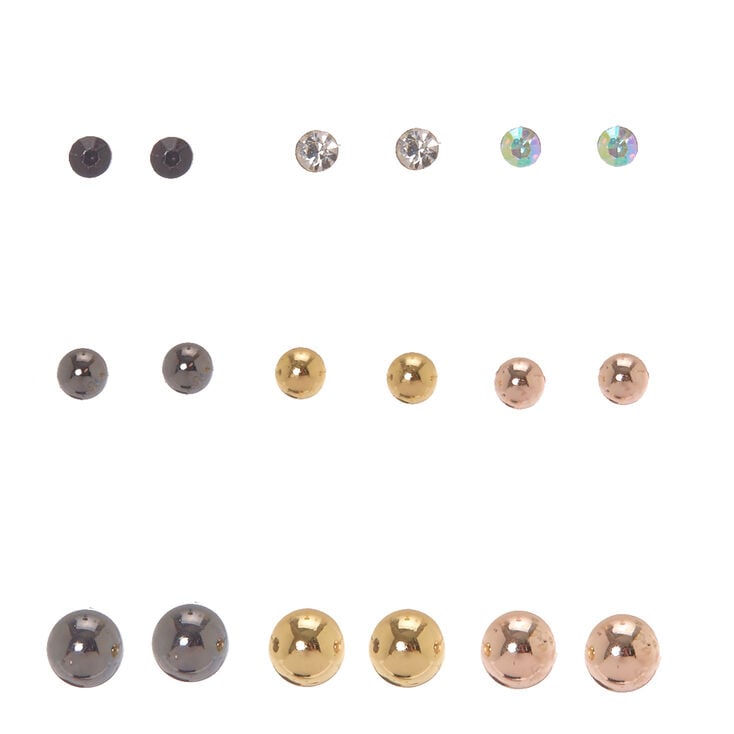 Mixed Metal Graduated Crystal & Ball Stud Earrings,