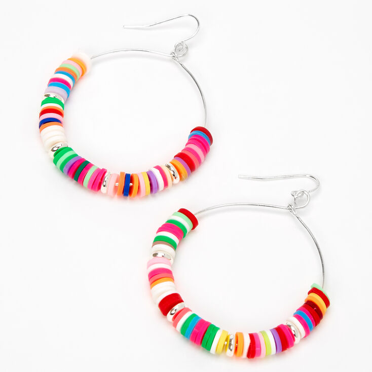 Silver 2&quot; Boho Disc Hoop Earrings - Rainbow,