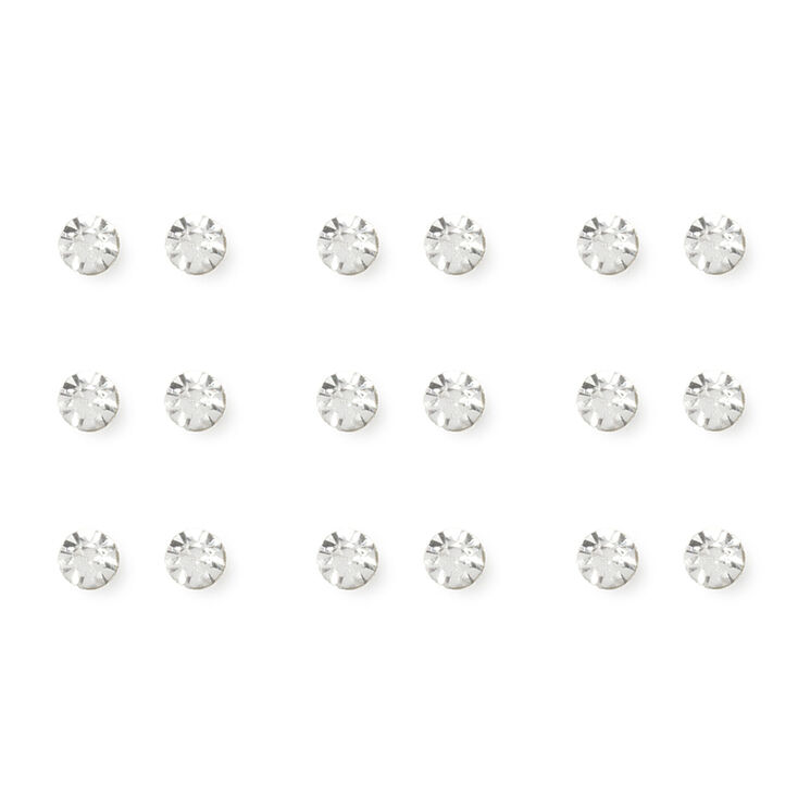 Silver 3MM Bezel Set Crystal Stud Earrings - 9 Pack,