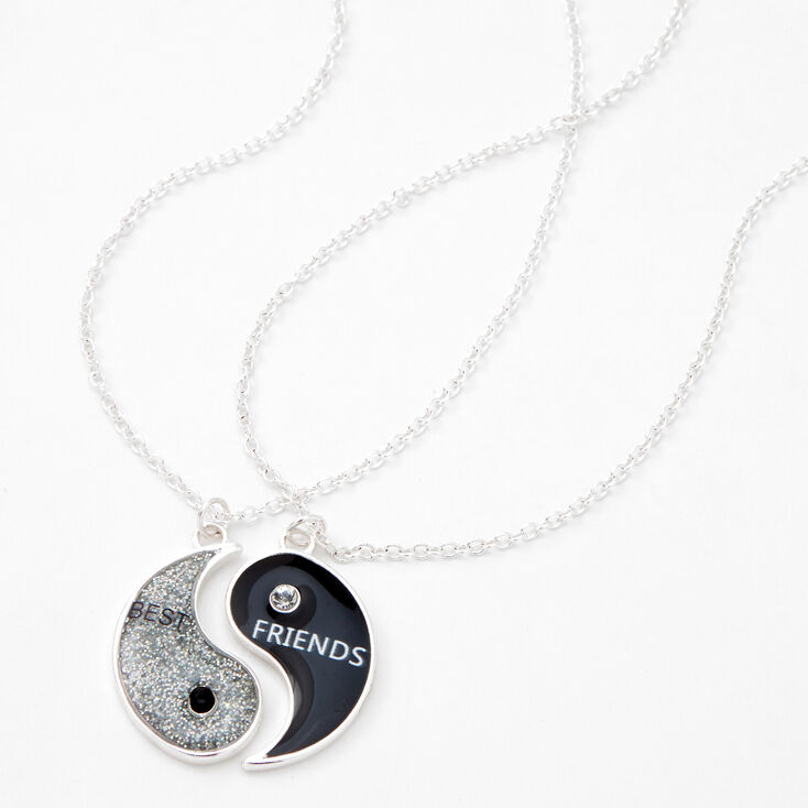 Silver Glitter Yin Yang Best Friend Necklaces - 2 Pack