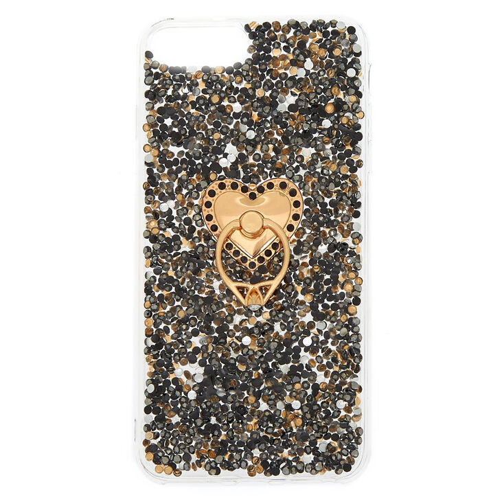 Black Crushed Stone Phone Case with Ring Stand - Rose Gold,