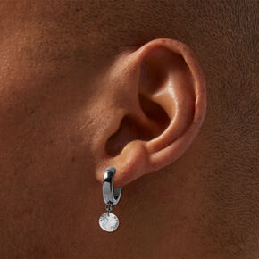 Hematite Cubic Zirconia 10MM Huggie Hoop Earrings,