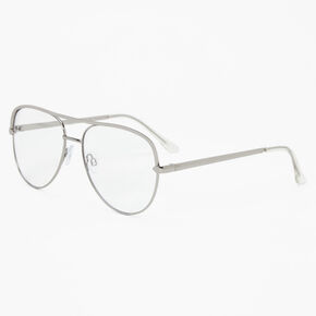 Matte Silver Aviator Clear Lens Frames,