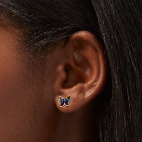 Sterling Silver Rainbow Crystal Butterfly Stud Earrings,