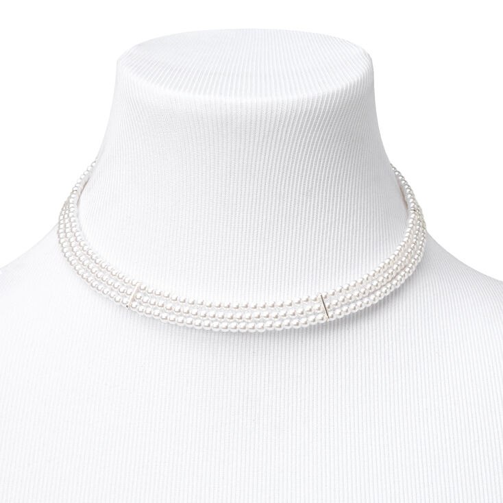 Silver Pearl Rigid Choker Necklace,