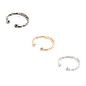 Silver, Gold &amp; Hematite Textured Faux Septum Ring Set,