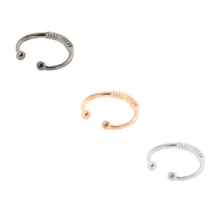 Silver, Gold &amp; Hematite Textured Faux Septum Ring Set,