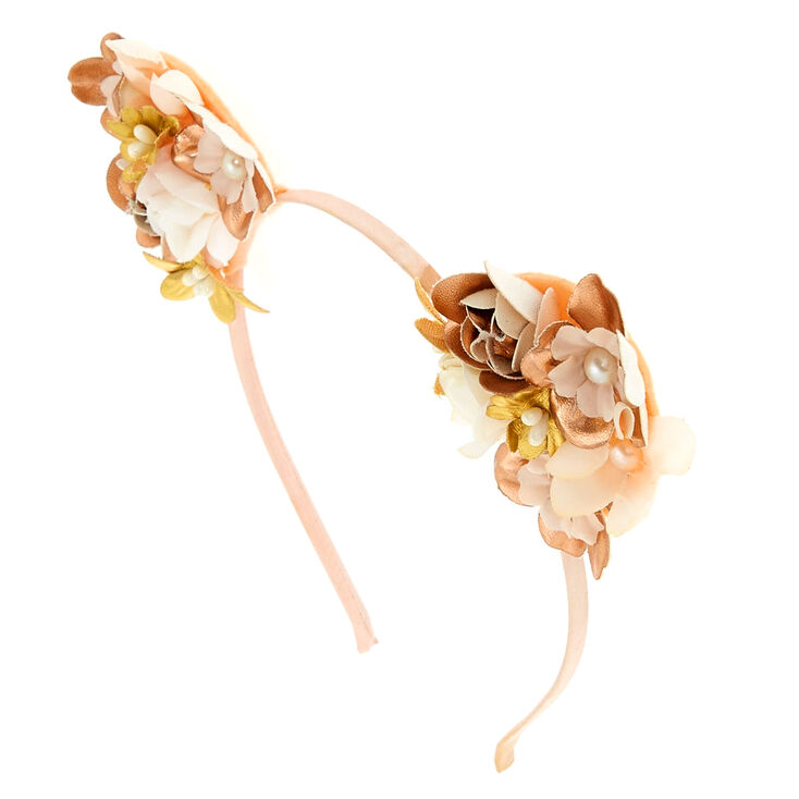 Pearl Flower Cat Ears Headband Rose Gold Icing US Pearl Flower Cat Ears Headband Rose Gold Icing US