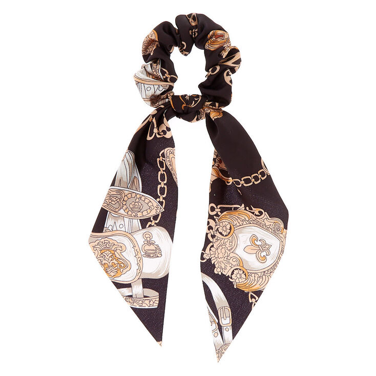 Chain Satin Scarf Hair Scrunchie - Black,
