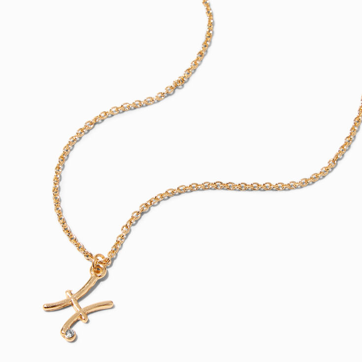 Gold Zodiac Symbol Pendant Necklace - Pisces,