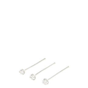 Sterling Silver 22G Crystal Nose Studs - 3 Pack,