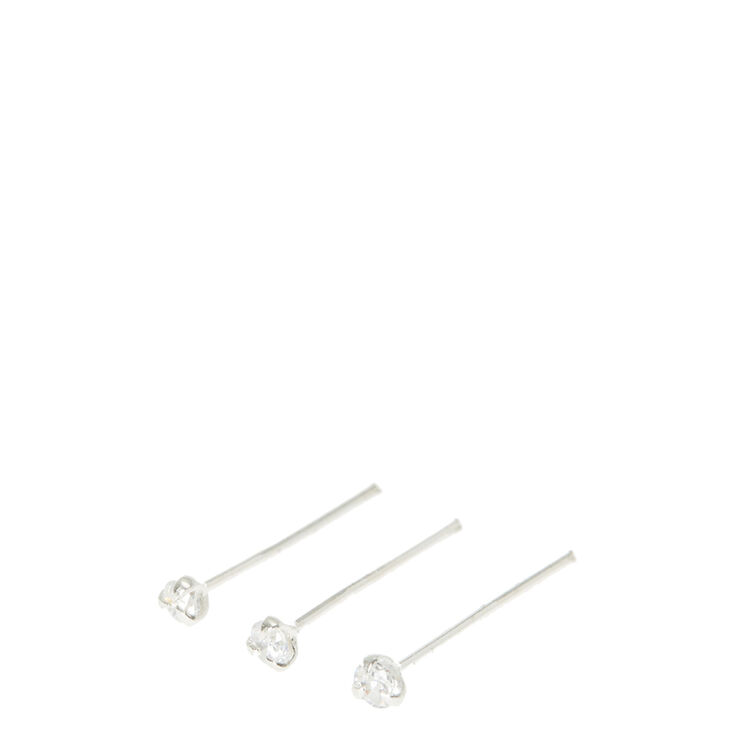 Sterling Silver Crystal Nose Studs - 3 Pack,
