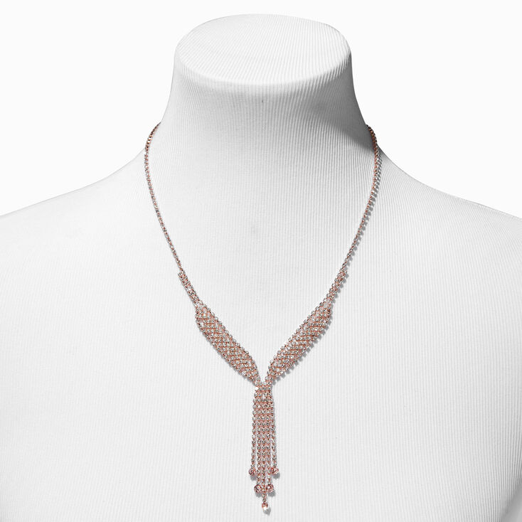 Rose Gold Rhinestone Y-Neck Necklace &amp; Drop Earrings Set - 2 Pack,