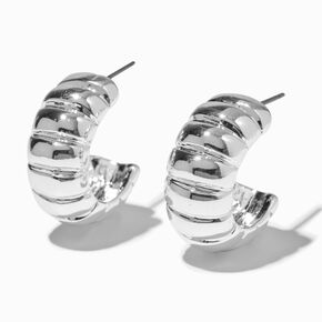 Silver-tone Ribbed 20MM Hoop Earrings ,