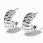 Silver-tone Ribbed 20MM Hoop Earrings ,