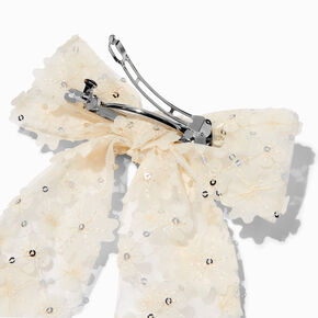 Ivory Flower Sequin Long Tail Hair Bow Clip,
