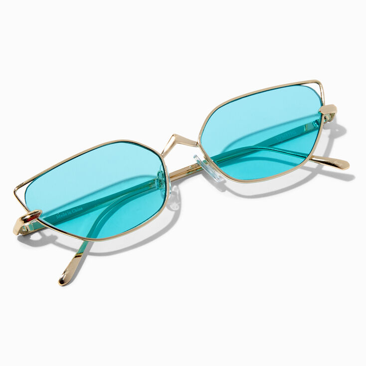 Teal Lens Sleek Gold Frame Sunglasses,