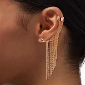Gold-tone Fringe Cuff Connector Earring,
