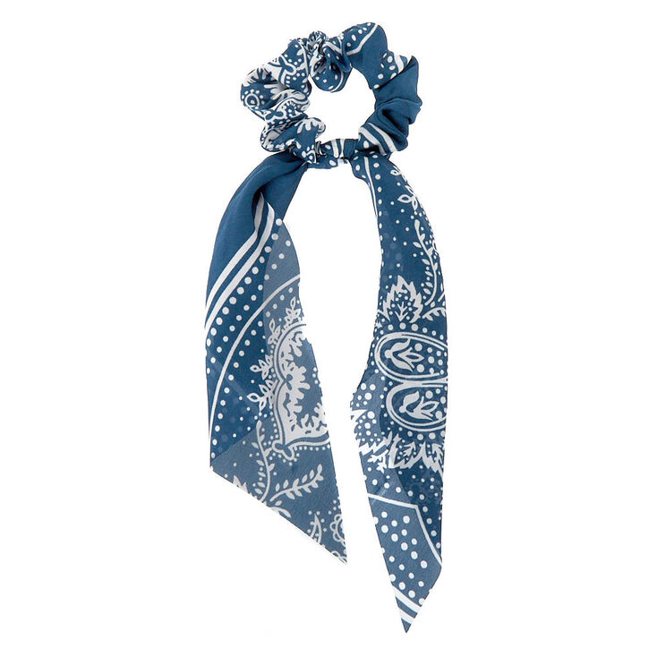 Paisley Satin Scarf Hair Scrunchie - Blue,