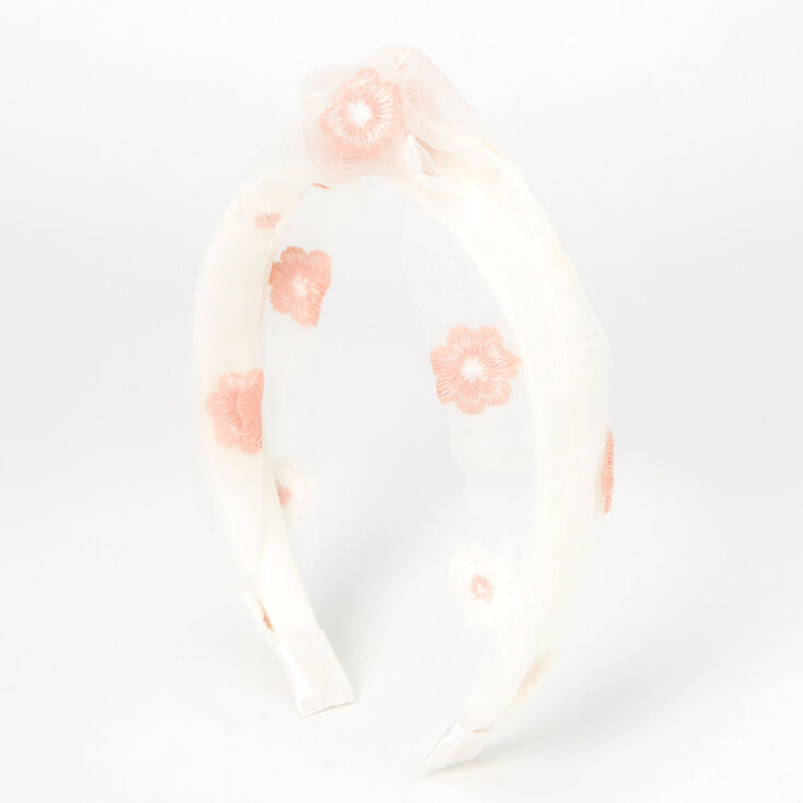 White &amp; Pink Floral Chiffon Knotted Headband,