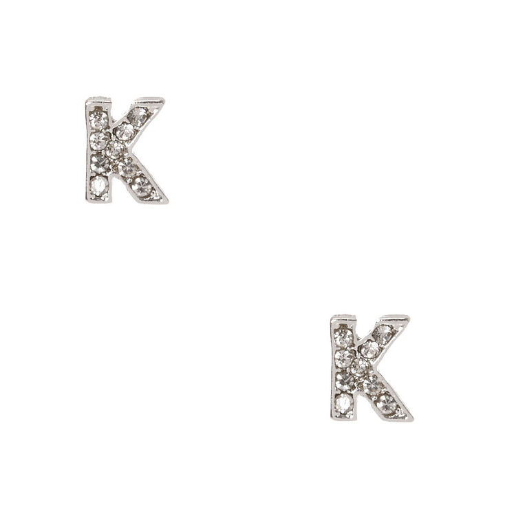 Silver Tone Faux Crystal Initial "K" Stud Earrings,