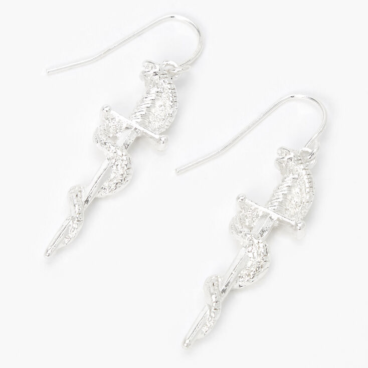 Silver 1.5&quot; Snake Dagger Drop Earrings,