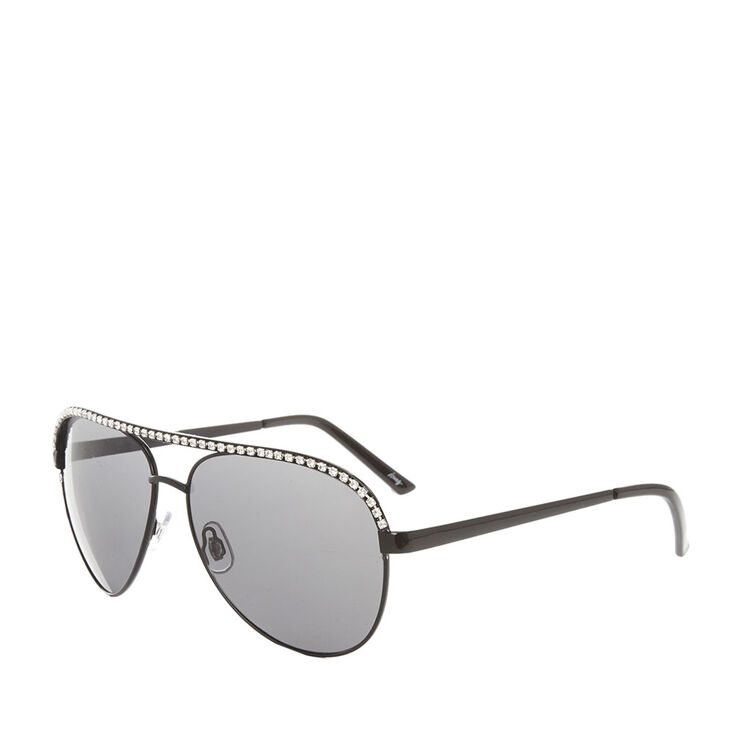 Crystal Black Aviator Sunglasses,