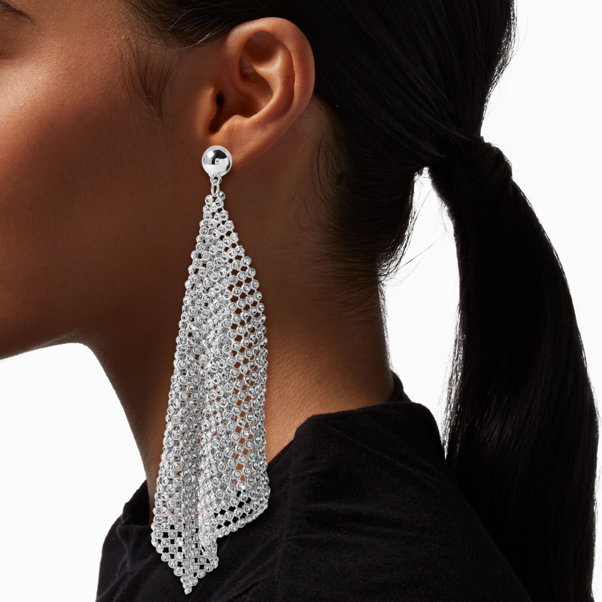 Draped Mesh Crystal 6 Drop Earrings