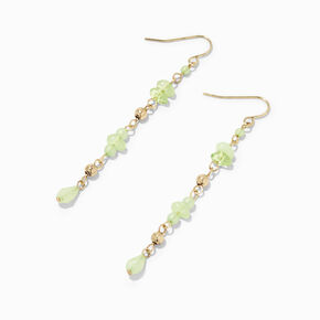 Jade Green Beaded Gold 2.5&quot; Linear Drop Earrings,