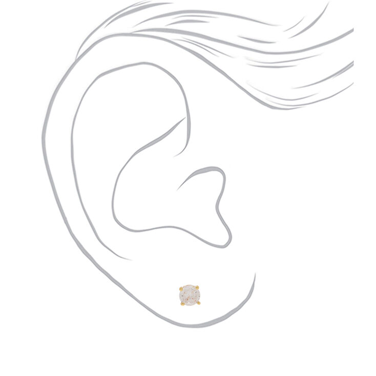 Gold-tone Cubic Zirconia 4MM, 5MM, 6MM Round Stud Earrings - 3 Pack,