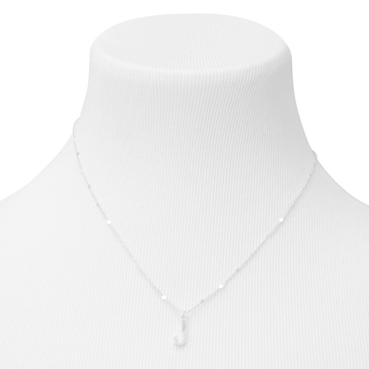 Silver Half Stone Initial Pendant Necklace - J,