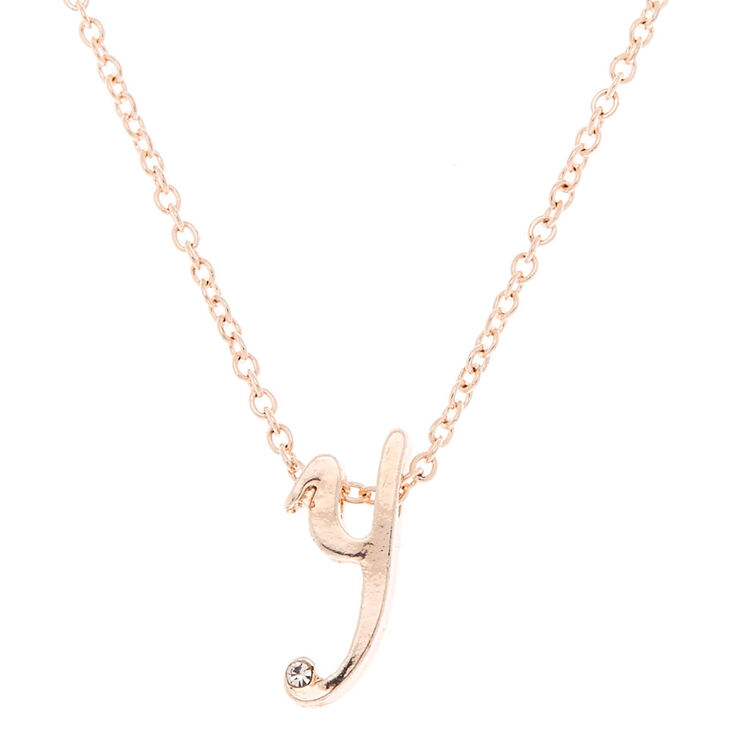 Rose Gold Cursive Initial Pendant Necklace - Y,