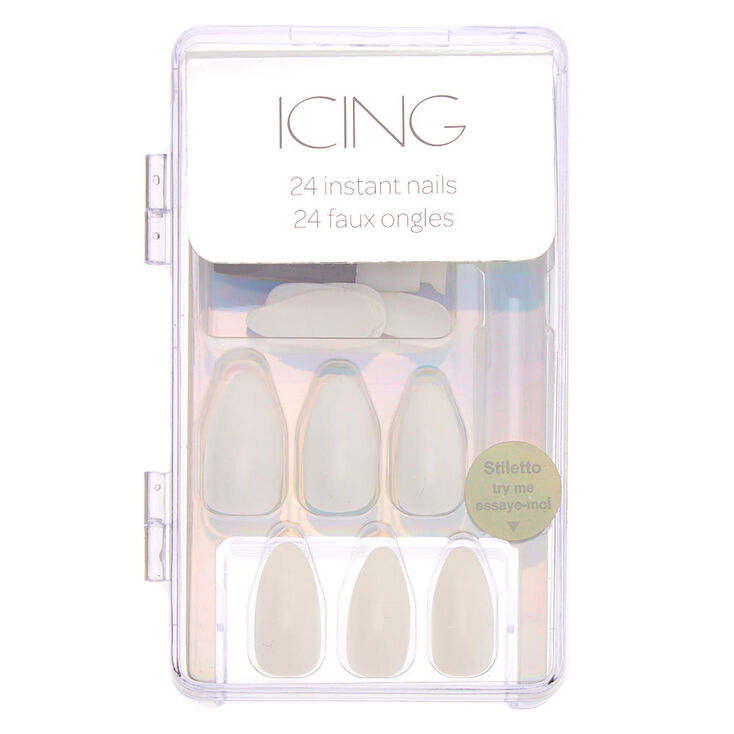 Glossy Faux Nail Set - White, 24 Pack,