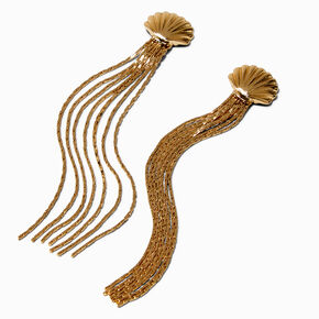 Gold-tone Seashell Fringe 3&quot; Drop Earrings,