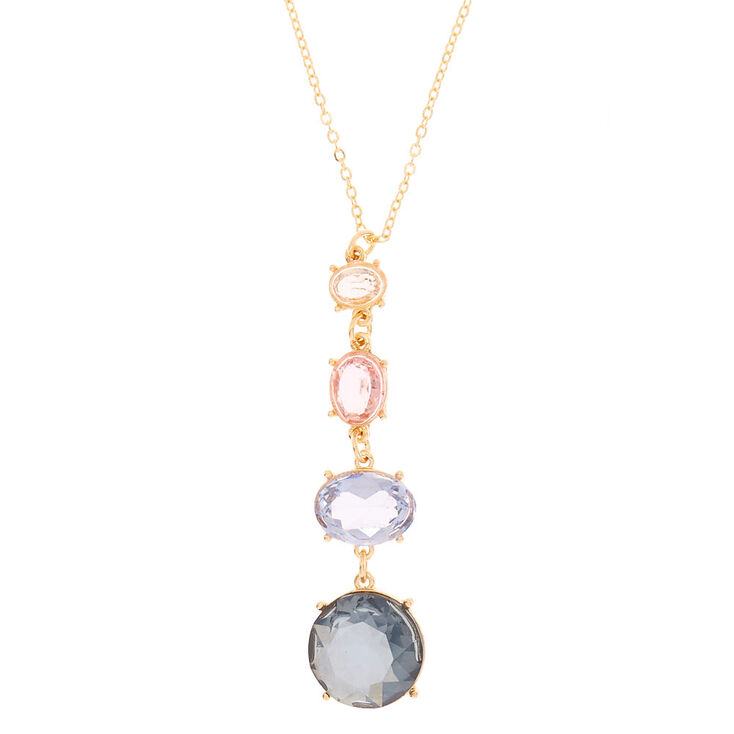 Gold Four Stone Long Pendant Necklace,
