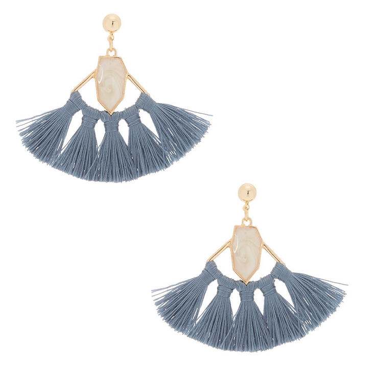 2" Tassel Fan Drop Earrings - Gray,