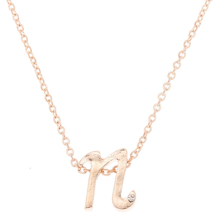 Rose Gold Cursive Initial Pendant Necklace - N,