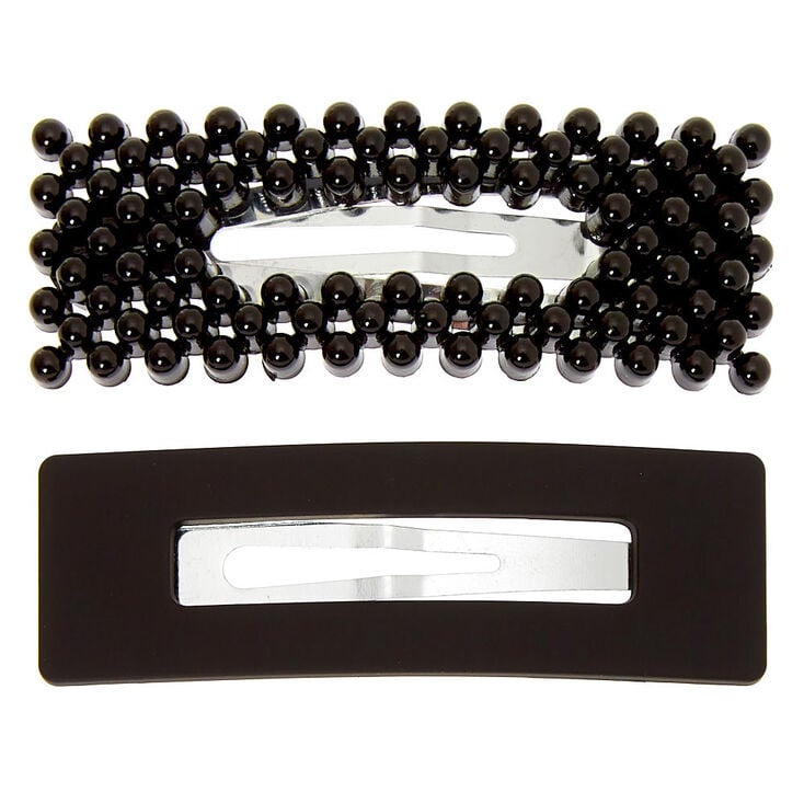 Matte Beaded Rectangle Snap Hair Clips - Black, 2 Pack,
