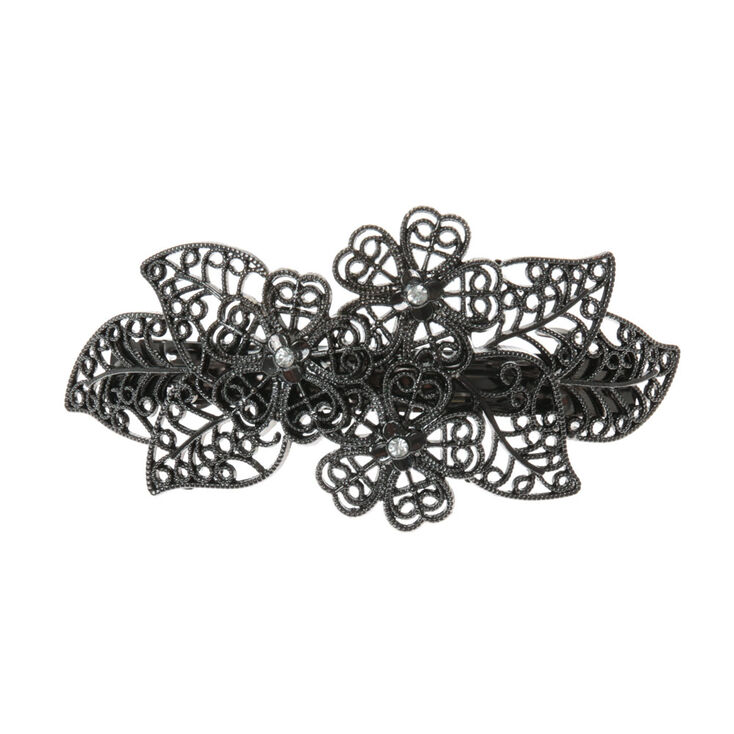 Hematite Filigree Flower Hair Clip,