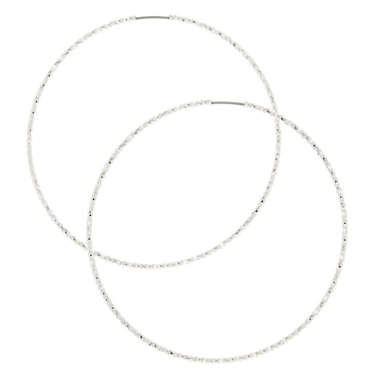 60MM Laser Cut Silver Hoop Earrings,