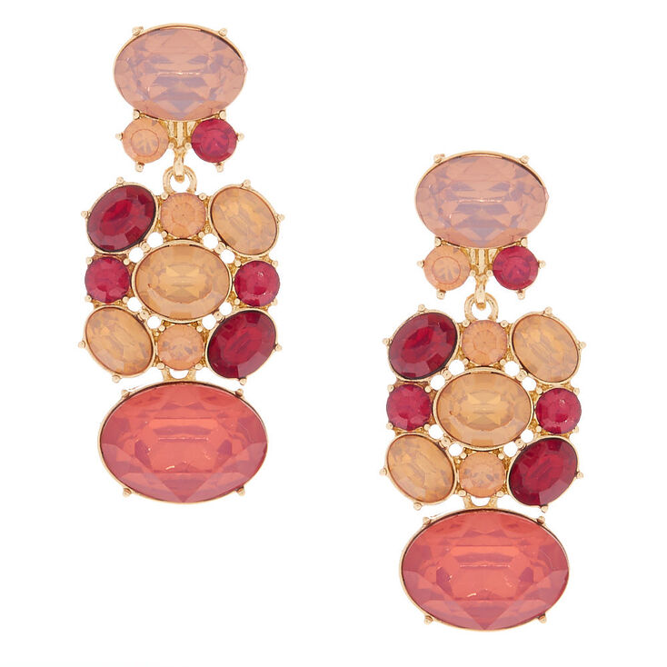 Gold 2" Stone Drop Earrings - Pink,